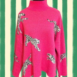 Shein pink cheetah mockneck knit sweater size medium
